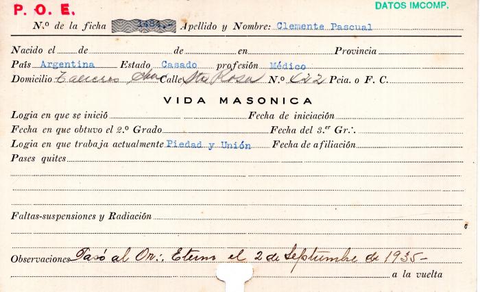 Ficha de miembro de Pascual Clemente.