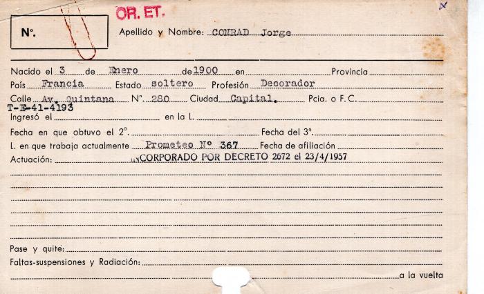 Ficha de miembro de Jorge Conrad.