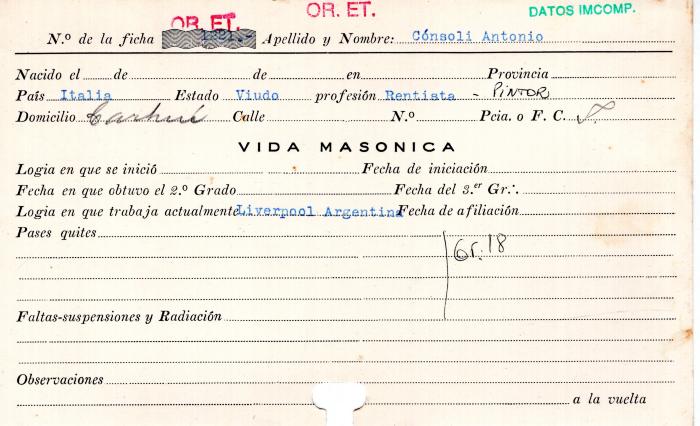 Ficha de miembro de Antonio Cónsoli.