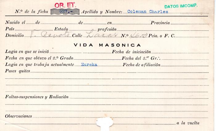 Ficha de miembro de Charles Coleman.
