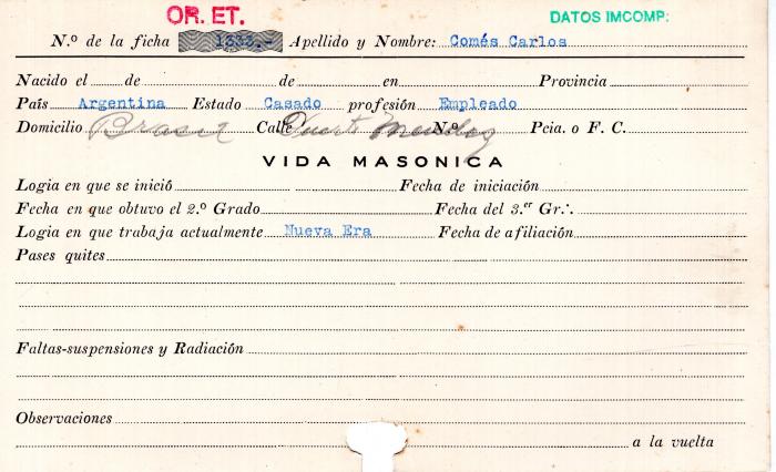 Ficha de miembro de Carlos Comés.