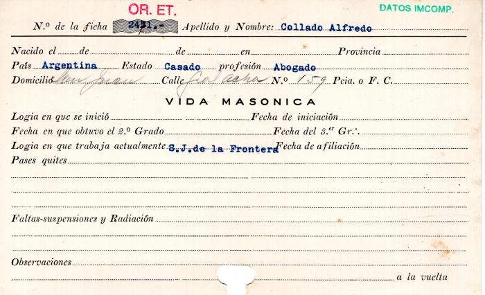 Ficha de miembro de Alfredo Collado.