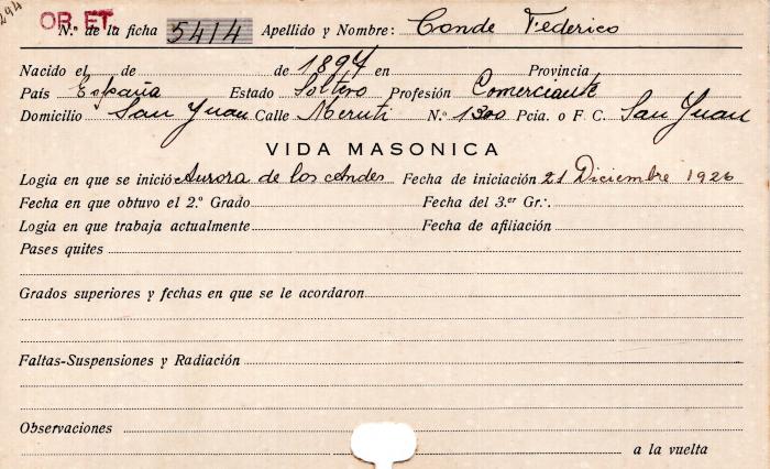 Ficha de miembro de Federico Conde.