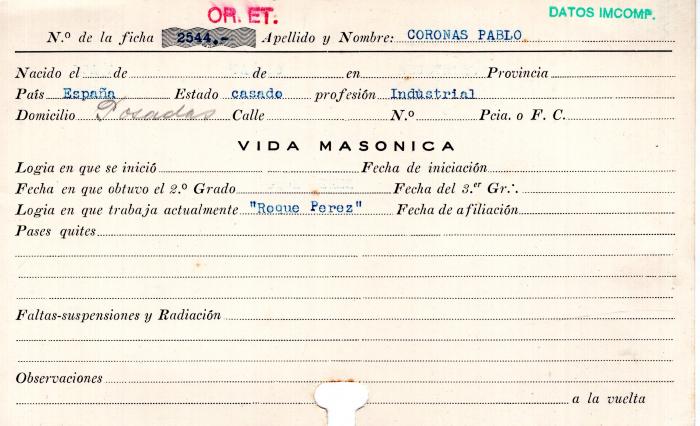 Ficha de miembro de Pablo Coronas.