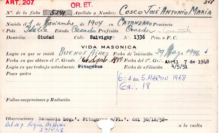 Ficha de miembro de José Antonio María Cosco.