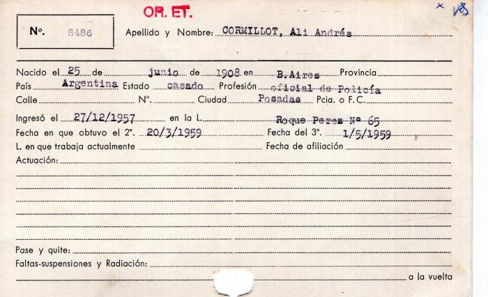 Ficha de miembro de Ali Andrés Cormillot.