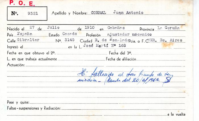 Ficha de miembro de Juan Antonio Corral.
