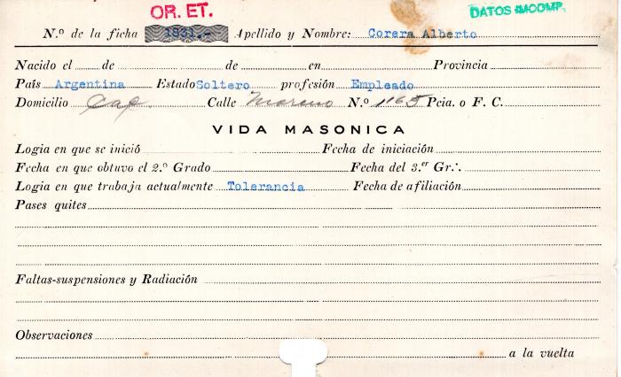Ficha de miembro de Alberto Corera.
