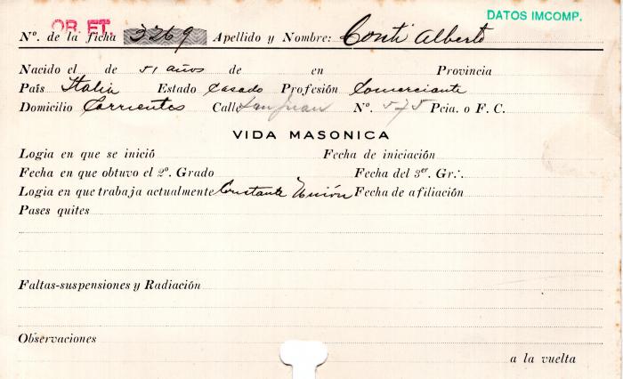 Ficha de miembro de Alberto Conti.