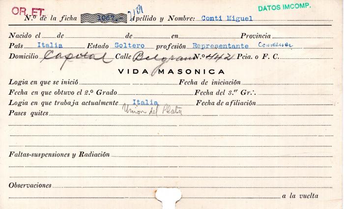 Ficha de miembro de Miguel Conti.