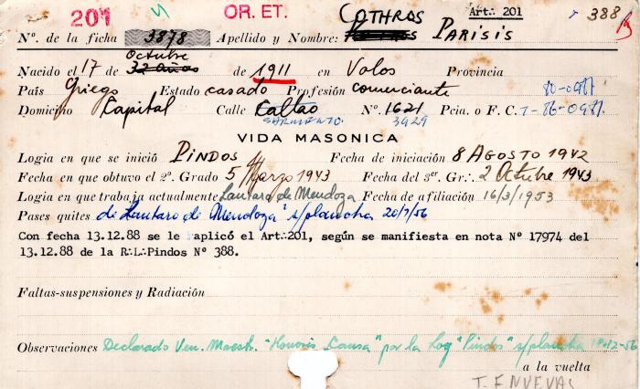 Ficha de miembro de Parisis Cothros.