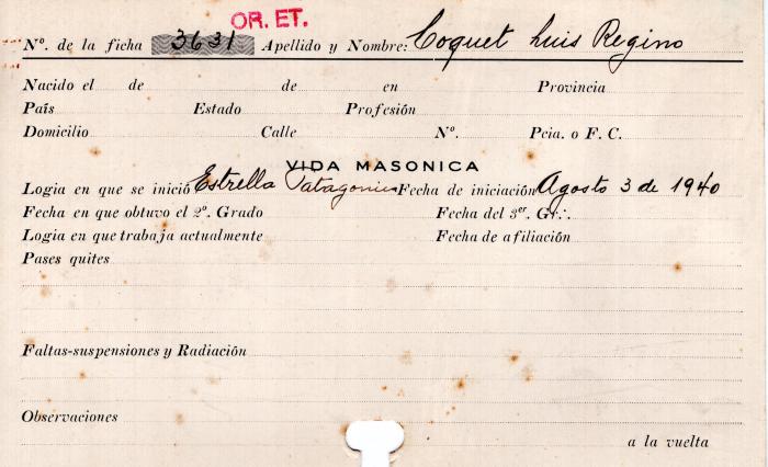 Ficha de miembro de Luis Regino Coquet.
