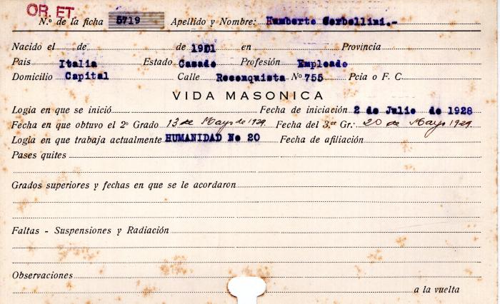 Ficha de miembro de Humberto Corbellini.