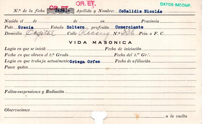 Ficha de miembro de Nicolás Coñalidis.