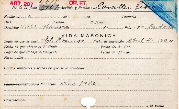 Ficha de miembro de Pedro Cavaller.