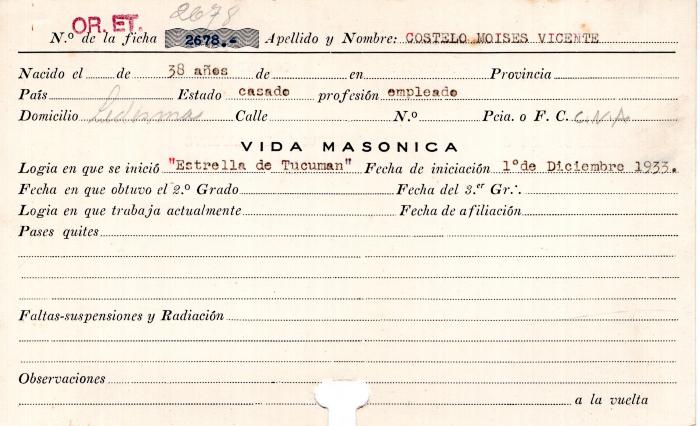 Ficha de miembro de Moisés Vicente Costelo.