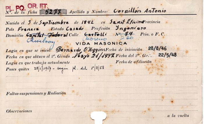 Ficha de miembro de Antonio Cornillón.
