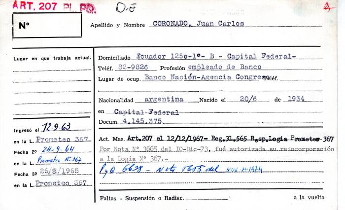 Ficha de miembro de Juan Carlos Coronado.