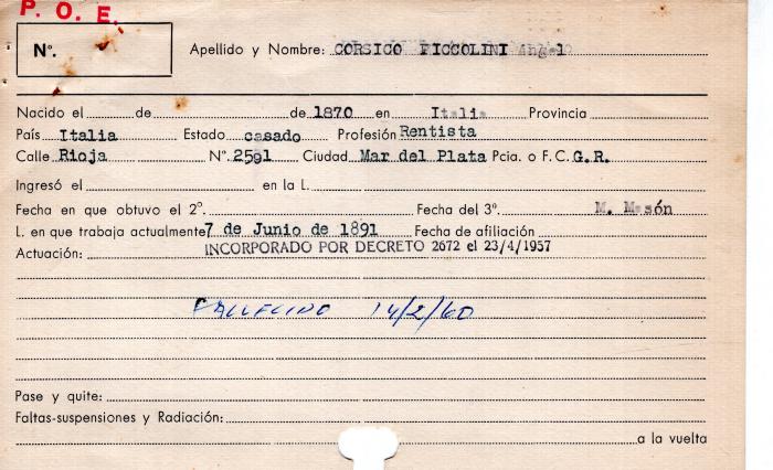 Ficha de miembro de Angel Corsico Piccolini.