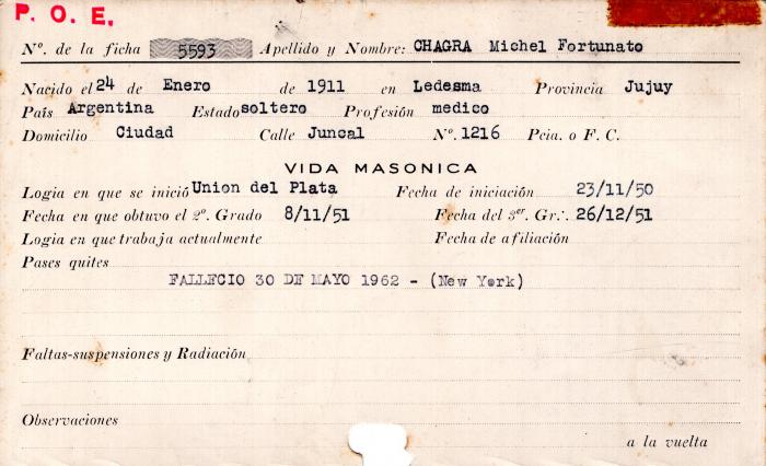 Ficha de miembro de Michel Fortunato Chagra.