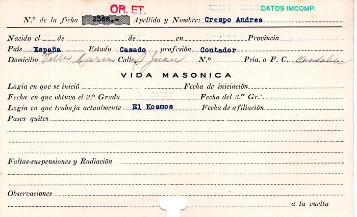 Ficha de miembro de Andrés Crespo.