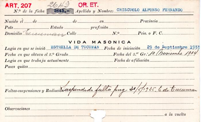 Ficha de miembro de Alfonso Fernando Criscuolo.