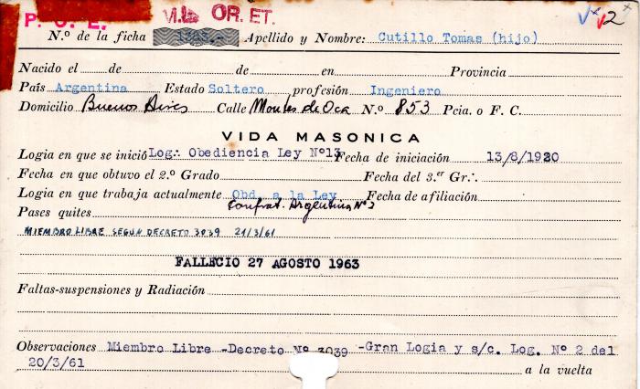 Ficha de miembro de Tomás Cutillo (hijo).