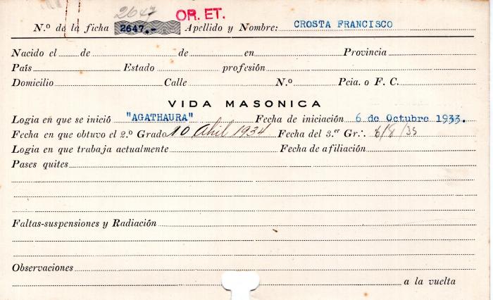 Ficha de miembro de Francisco Crosta.