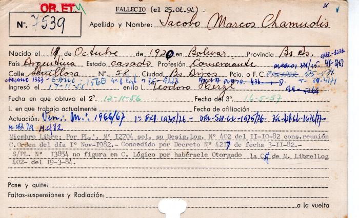 Ficha de miembro de Jacobo Marcos Chamudis.