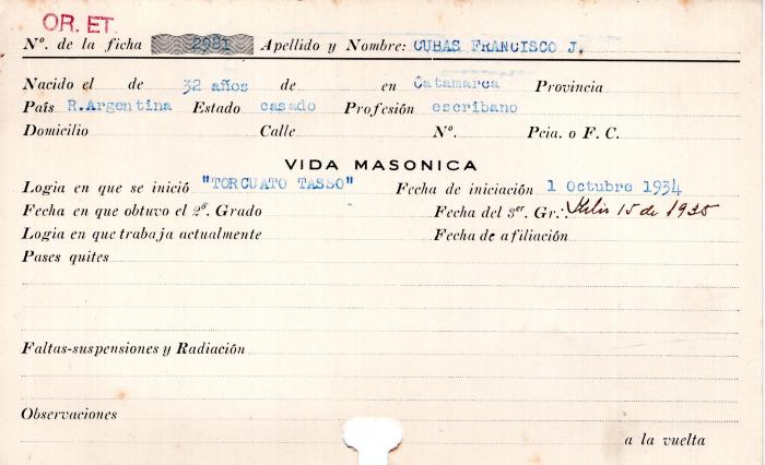 Ficha de miembro de Francisco J. Cubas.