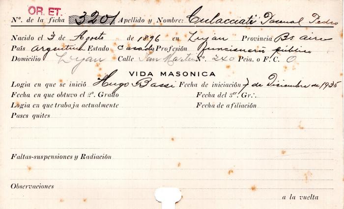 Ficha de miembro de Pascual Pedro Culacciati.