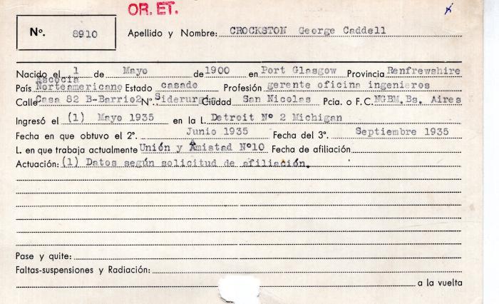 Ficha de miembro de George Caddell Croskston.