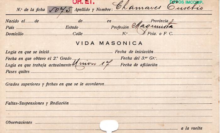 Ficha de miembro de Eusebio Chamares.