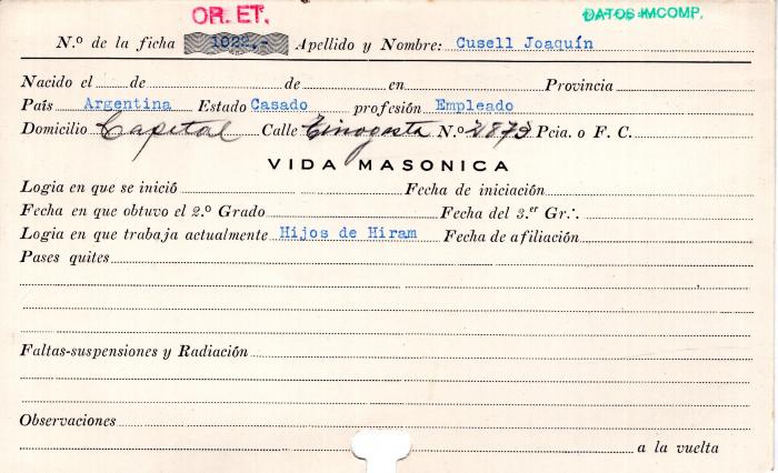 Ficha de miembro de Joaquín Cusell.