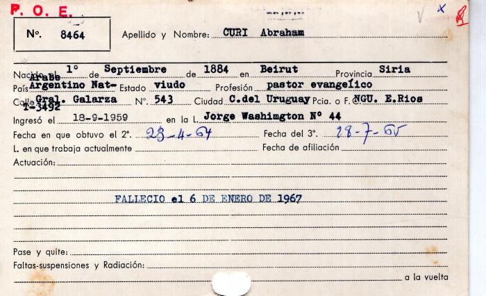 Ficha de miembro de Abaham Curi.