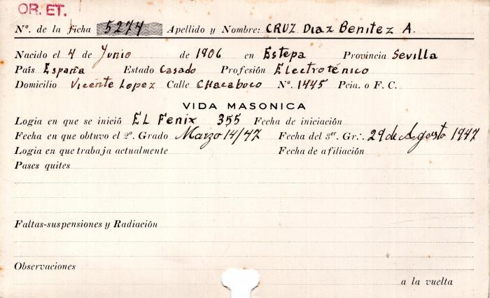 Ficha de miembro de A. Cruz Díaz Benitez.