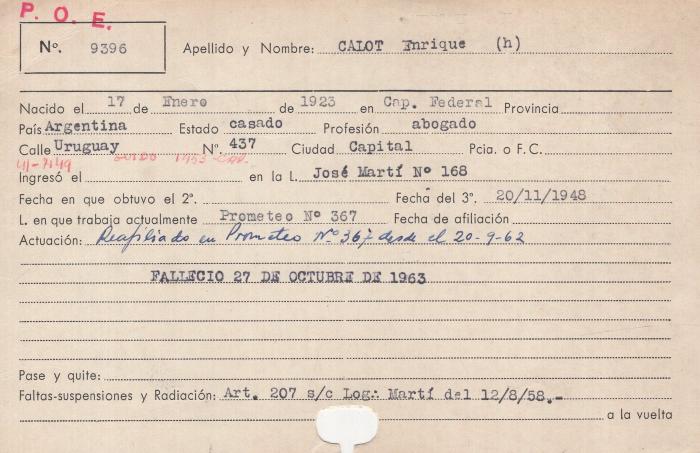 Ficha de miembro de Enrique Calot (hijo).