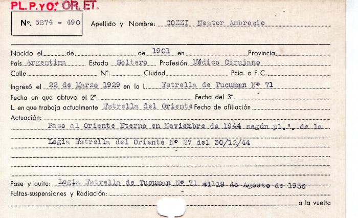 Ficha de miembro de Nestor Ambrosio Cozzi.