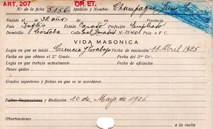 Ficha de miembro de Luis E. Champagne.