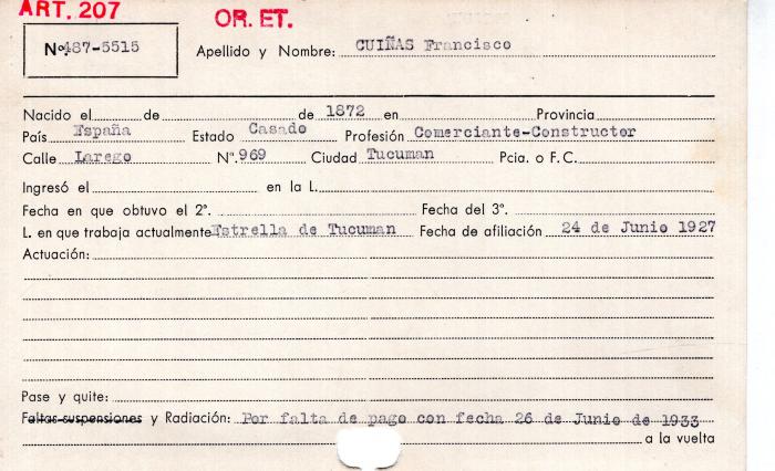 Ficha de miembro de Francisco Cuiñas.