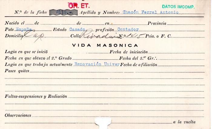 Ficha de miembro de Antonio Chacón Ferral.