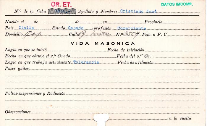 Ficha de miembro de José Cristiano.