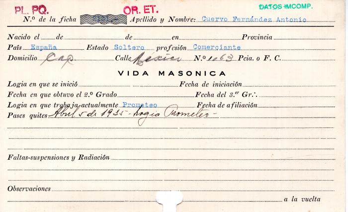 Ficha de miembro de Antonio Cuervo Fernández.