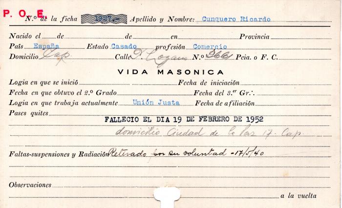 Ficha de miembro de Ricardo Cunquero.