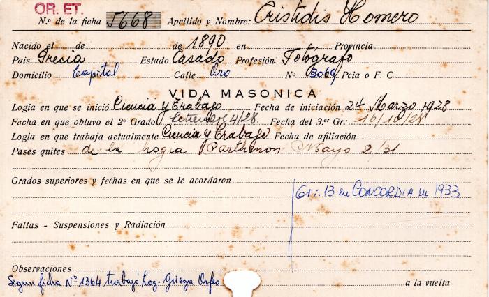 Ficha de miembro de Homero Cristidis.