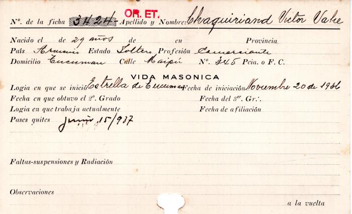 Ficha de miembro de Víctor Vahe Chaquiriand.