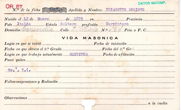 Ficha de miembro de Domingo Chiabotto.