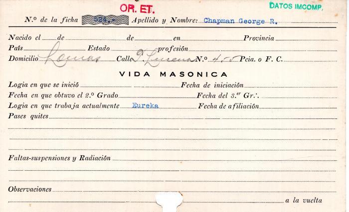 Ficha de miembro de George R. Chapman.