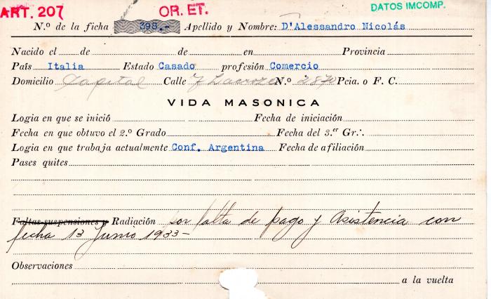 Ficha de miembro de Nicolás D'Alessandro.