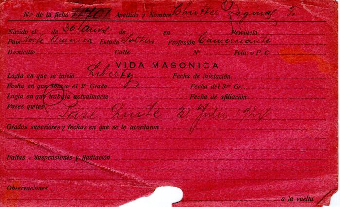 Ficha de miembro de Reginaldo F. Churrter.
